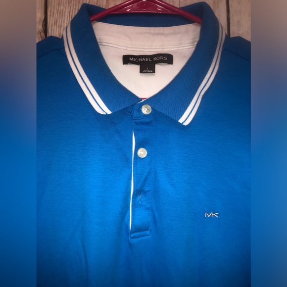 MICHAEL KORS Blue Liquid Cotton Greenwich Short Sleeve Polo Shirt SZ L - Picture 3 of 5